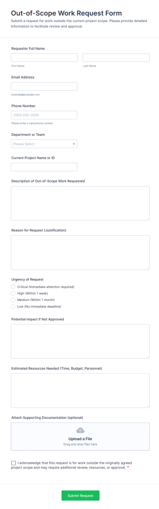 Out Of Scope Work Request Form Template