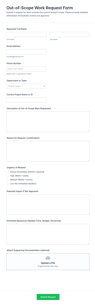 Out Of Scope Work Request Form Template
