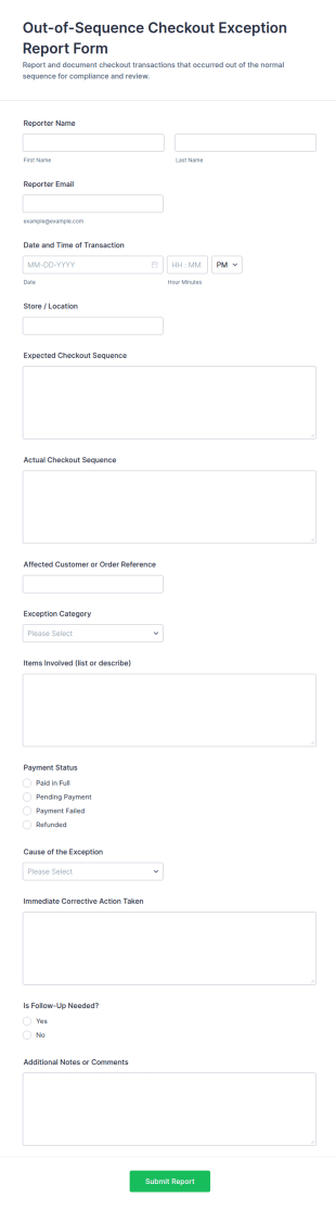 Out Of Sequence Checkout Exception Report Form Template