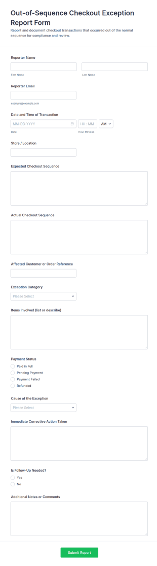 Out Of Sequence Checkout Exception Report Form Template
