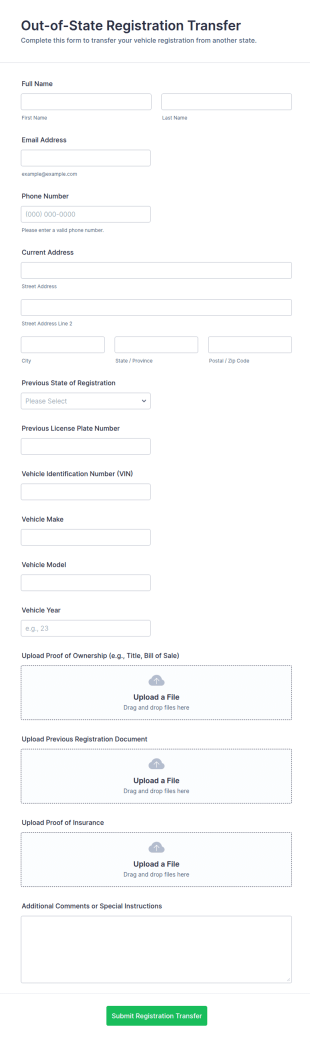 Out Of State Registration Transfer Form Template