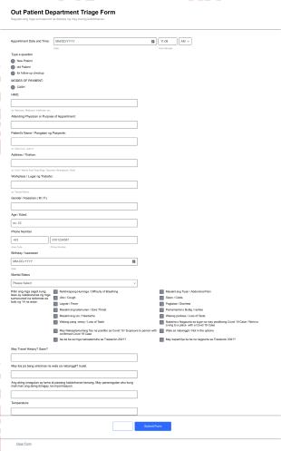 Out Patient Department Triage Form Template