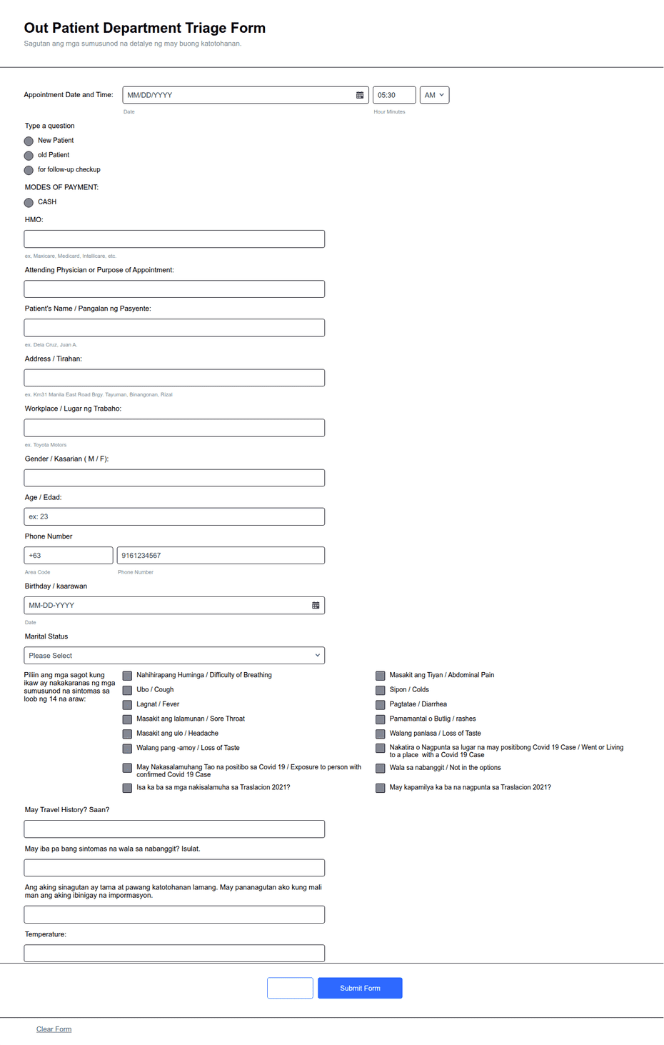 Triage Form.pdf Out Patient Department Triage Form Template | Jotform