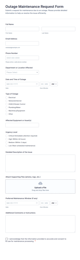 Outage Maintenance Request Form Template