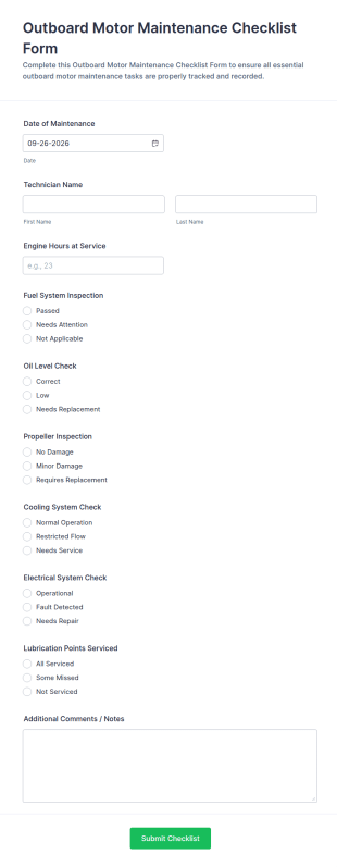 Outboard Motor Maintenance Checklist Form Template