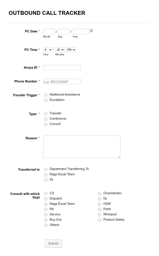 Outbound Call Tracker 6 Form Template