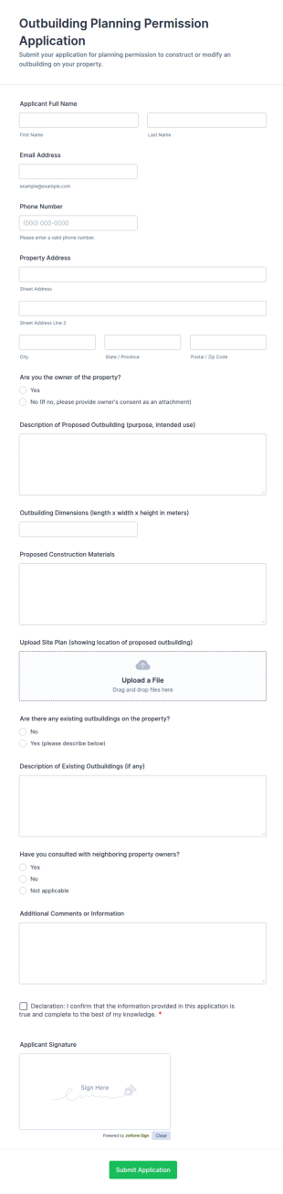 Outbuilding Planning Permission Application Form Template