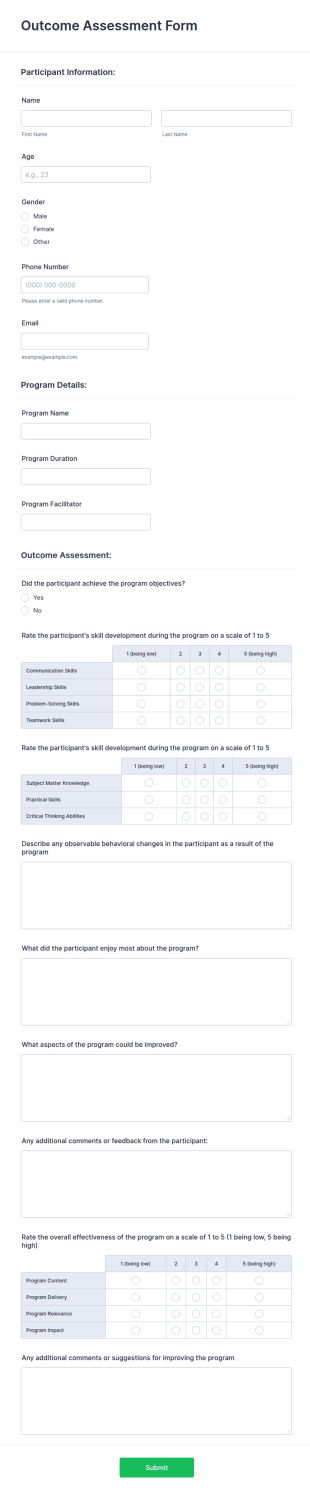 Outcome Assessment Form Template