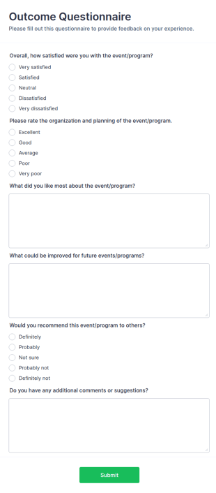 Outcome Questionnaire Form Template