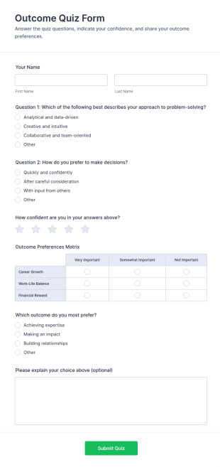 Outcome Quiz Form Template