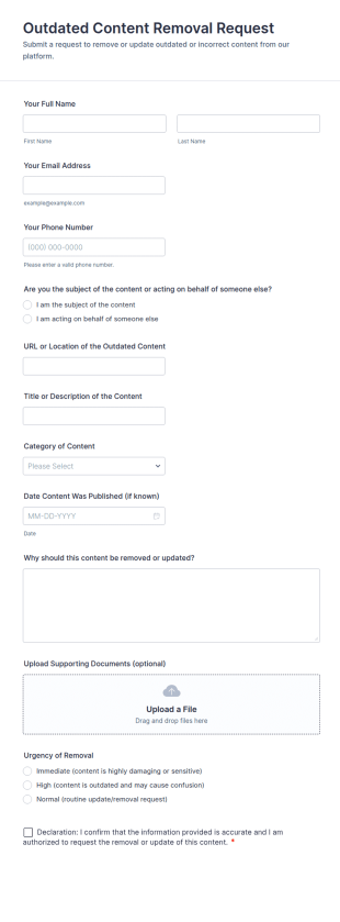 Outdated Content Removal Request Form Template