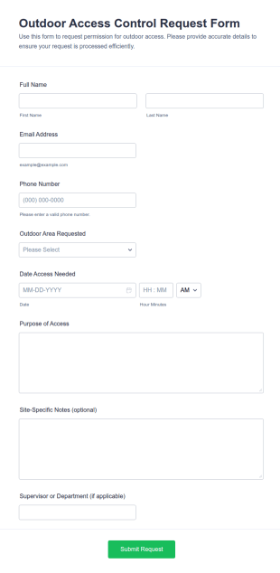 Outdoor Access Control Request Form Template