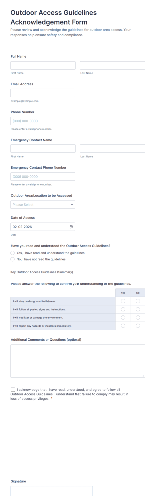 Outdoor Access Guidelines Acknowledgement Form Template