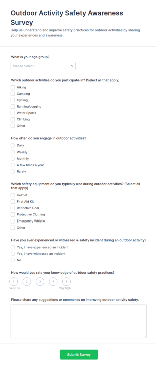 Outdoor Activity Safety Awareness Survey Form Template