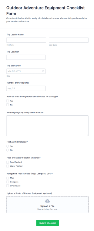 Outdoor Adventure Equipment Checklist Form Template