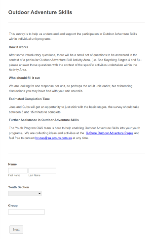 Outdoor Adventure Skills Form Template
