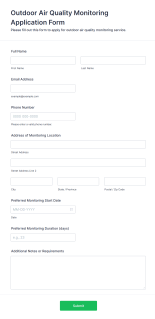 Outdoor Air Quality Monitoring Application Form Form Template
