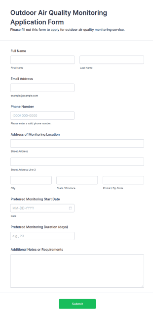 Outdoor Air Quality Monitoring Application Form Template