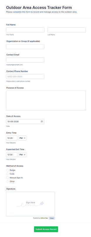 Outdoor Area Access Tracker Form Template