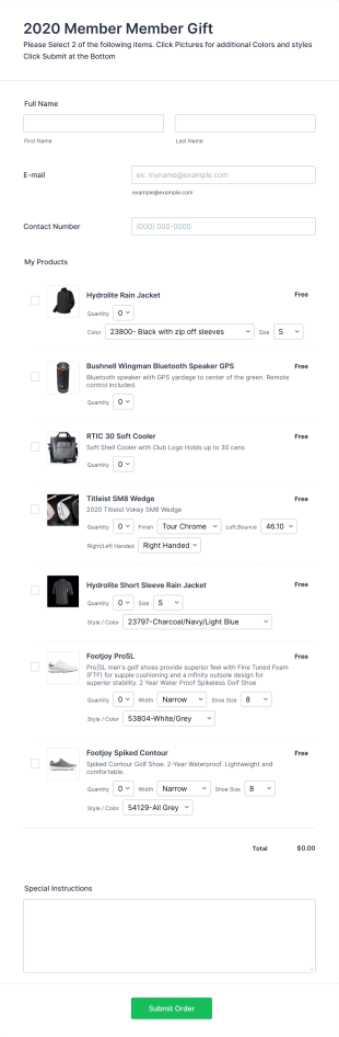 Outdoor Camp Equipment Order Form Template