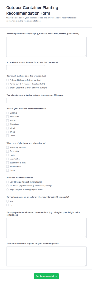Outdoor Container Planting Recommendation Form Template