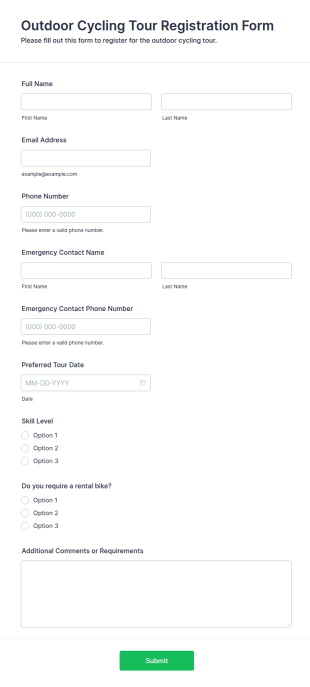 Outdoor Cycling Tour Registration Form Template
