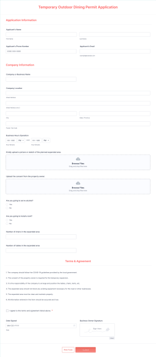 Outdoor Dining Application Form Template