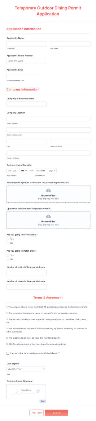 Outdoor Dining Application Form Template