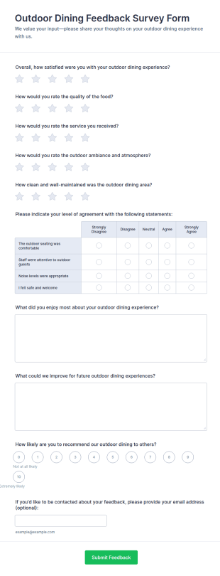 Outdoor Dining Feedback Survey Form Template