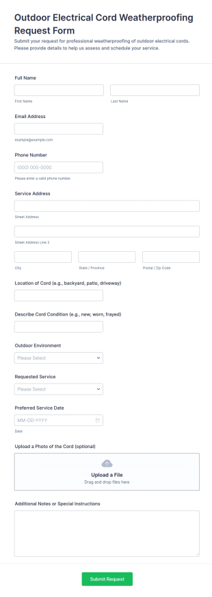 Outdoor Electrical Cord Weatherproofing Request Form Template