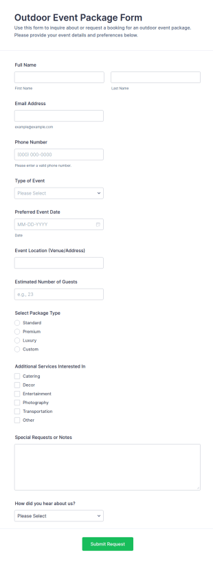 Outdoor Event Package Form Template