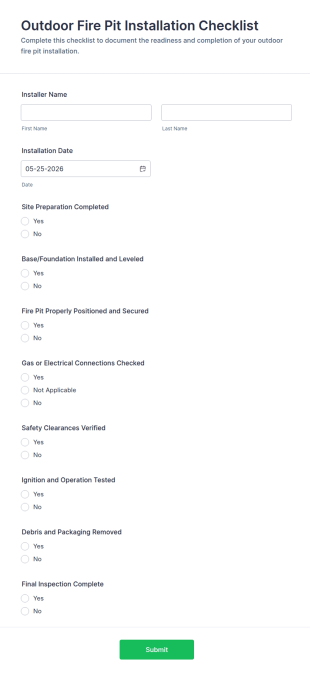 Outdoor Fire Pit Installation Checklist Form Template