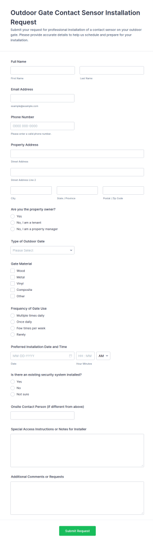 Outdoor Gate Contact Sensor Installation Request Form Template