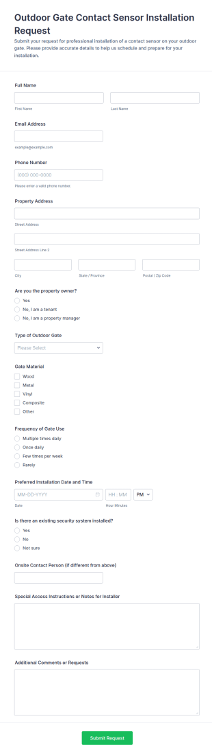 Outdoor Gate Contact Sensor Installation Request Form Template