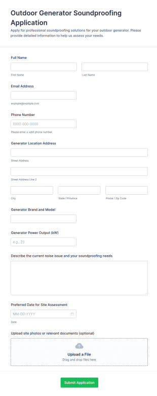 Outdoor Generator Soundproofing Application Form Template