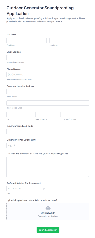 Outdoor Generator Soundproofing Application Form Template