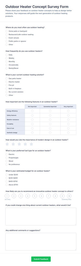 Outdoor Heater Concept Survey Form Template