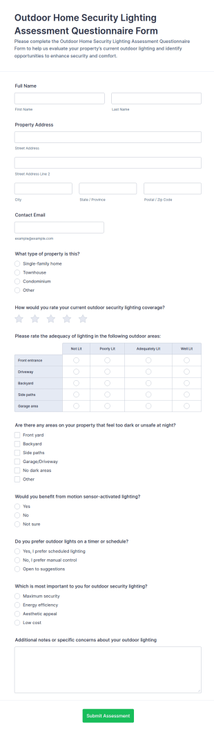 Outdoor Home Security Lighting Assessment Questionnaire Form Template