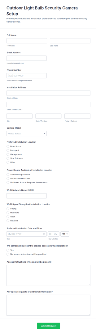 Outdoor Light Bulb Security Camera Setup Form Template