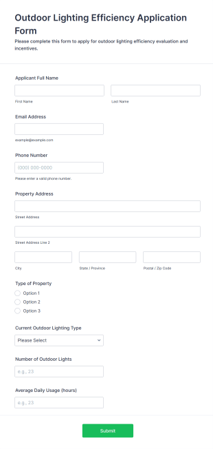 Outdoor Lighting Efficiency Application Form Template