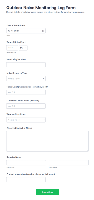 Outdoor Noise Monitoring Log Form Template