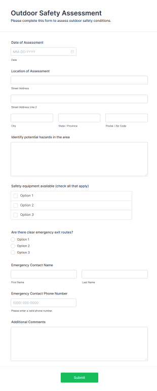 Outdoor Safety Assessment Form Template