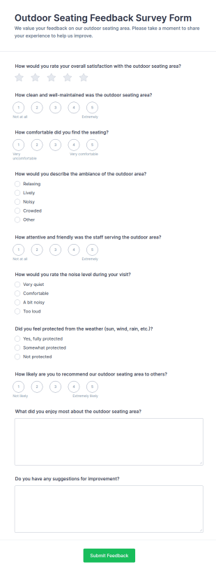 Outdoor Seating Feedback Survey Form Template