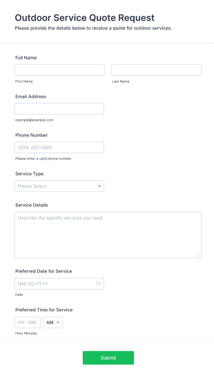 Outdoor Service Quote Request Form Template