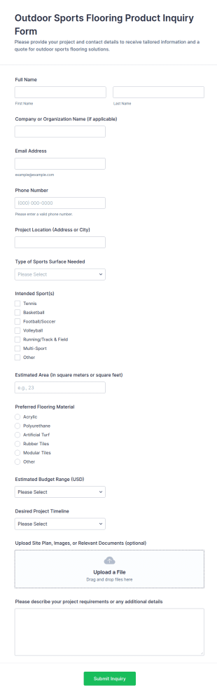 Outdoor Sports Flooring Product Inquiry Form Template