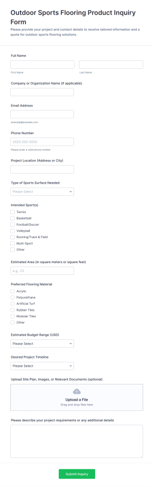 Outdoor Sports Flooring Product Inquiry Form Template