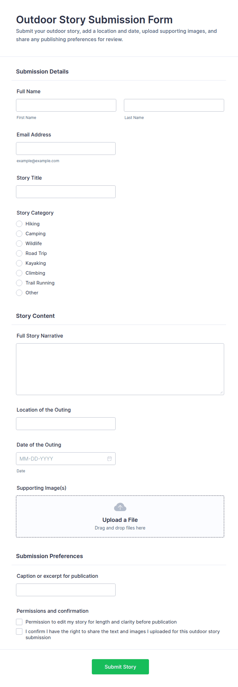 Outdoor Story Submission Form Template | Jotform
