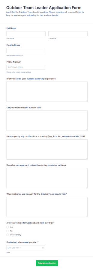 Outdoor Team Leader Application Form Template