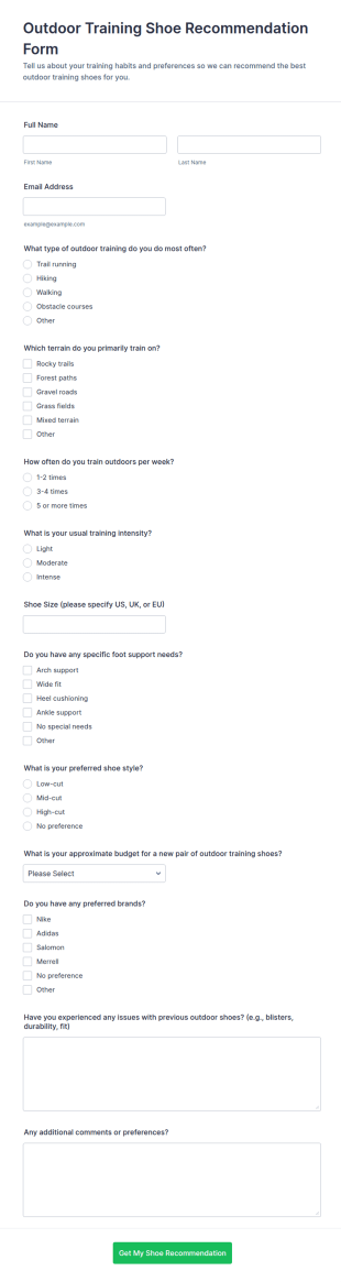 Outdoor Training Shoe Recommendation Form Template