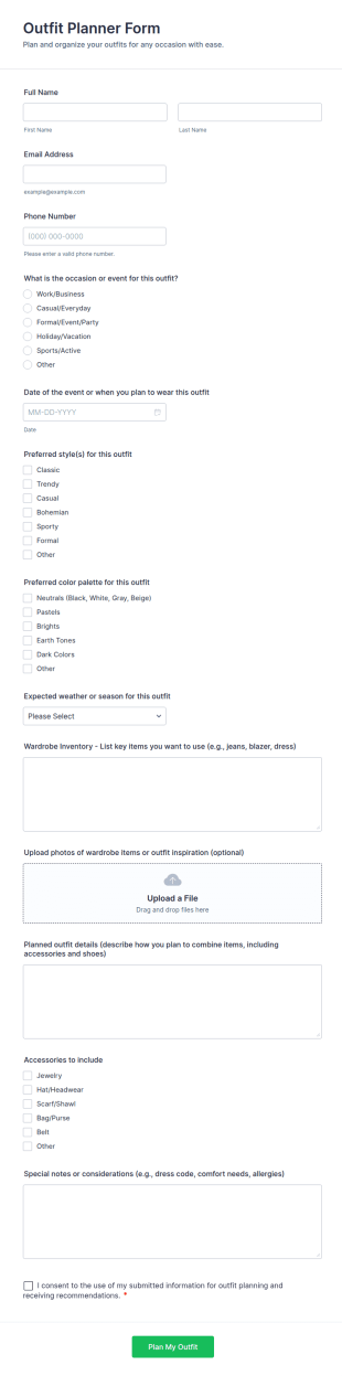 Outfit Planner Form Template